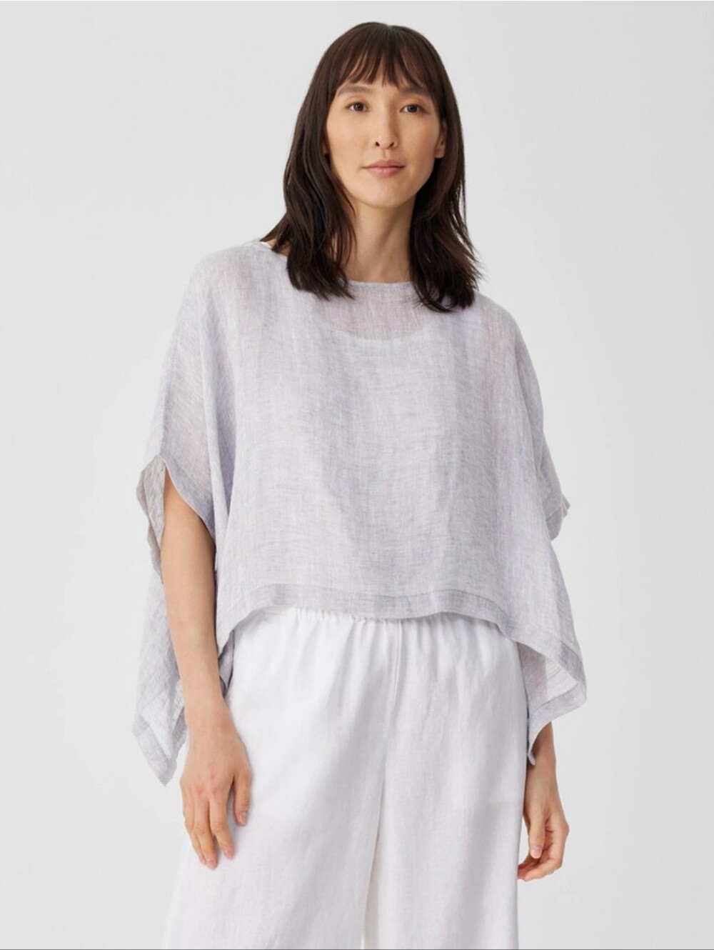 NWT $168 Eileen Fisher Italian Linen Gauze Poncho Tunic Tie Sides White Sz S/M